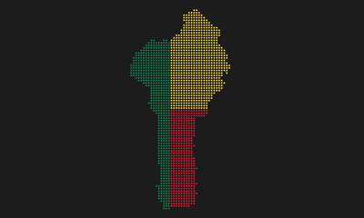 Fototapeta na wymiar Benin dotted map flag with grunge texture in mosaic dot style. Abstract pixel vector illustration of a country map with halftone effect for infographic. 