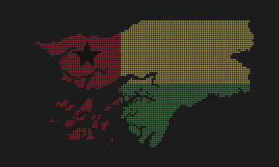 Guinea Bissau dotted map flag with grunge texture in mosaic dot style. Abstract pixel vector illustration of a country map with halftone effect for infographic. 