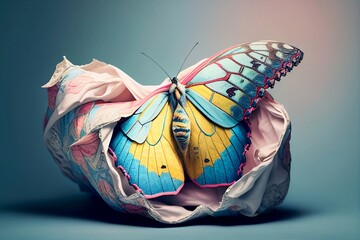 Colourful Butterfly Emerging From Cocoon – Generative AI