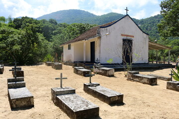 old abandoned church and cemetery in small town Brazil, South america
