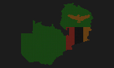 Zambia dotted map flag with grunge texture in mosaic dot style. Abstract pixel vector illustration of a country map with halftone effect for infographic. 