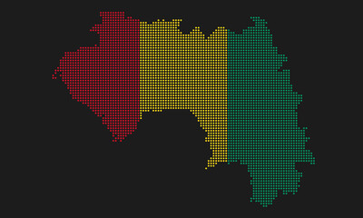 Fototapeta na wymiar Guinea dotted map flag with grunge texture in mosaic dot style. Abstract pixel vector illustration of a country map with halftone effect for infographic. 