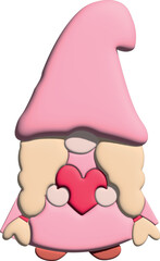 Gnome girl with a heart 3d illustration.