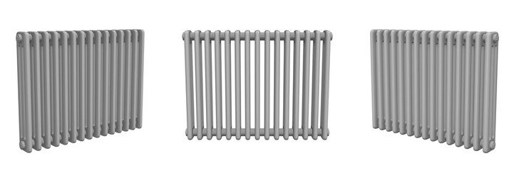 classic radiator on transparent background, left, front and right view (3d render)