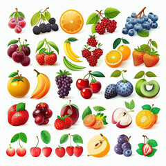 set of fruits and berries, Generative AI