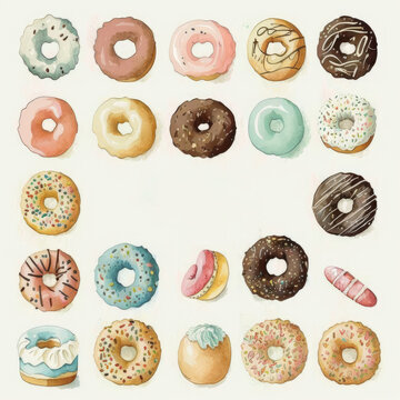 Set of colorful donuts, Generative AI