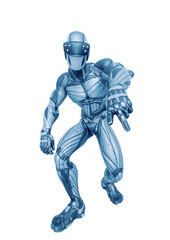 super hero is doing a street hiphop move in an exosuit