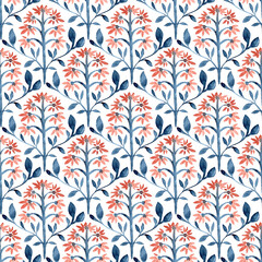 Seamless watercolor pattern with flowers. Cute summer textile print. Grunge paper texture. Handmade. - 577129624