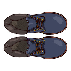 Cartoon Blue Work Boots. Vector Illustration