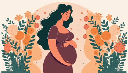 The pretty pregnant woman with her hands cradling her belly. Generative AI