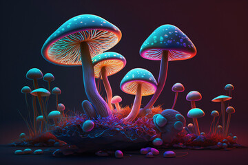 Neon Colorful Mushrooms Generative AI