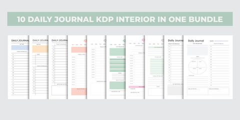 Daily journal planner kdp interior, 10 unique journal in one bundle