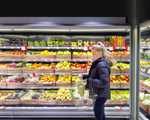 Woman buying fruits and vegetables at the market