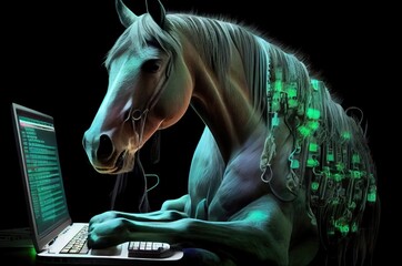 Horse Engineer In Front Of Green Monitor Generative AI