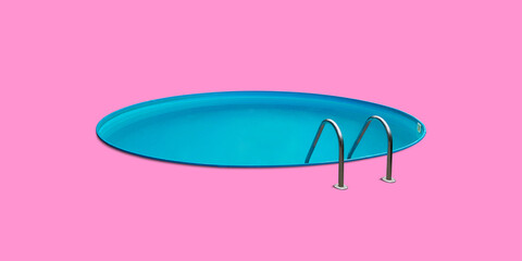 small round home outdoor swimming pool with blue water isolated on a pink background. layout or...