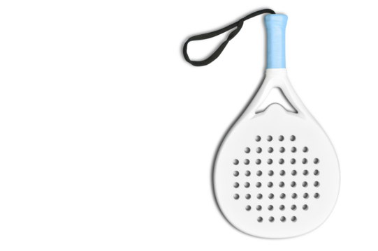 White professional paddle tennis racket on white background. Horizontal sport theme poster, greeting cards, headers, website and app