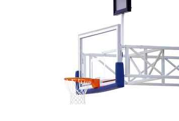 New professional basketball hoop cage isolated on white background. Horizontal sport theme poster,...
