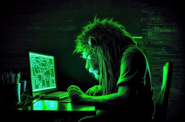 Lion Hacker Writing A Script Generative AI