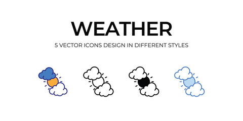 weather Icon Design in Five style with Editable Stroke. Line, Solid, Flat Line, Duo Tone Color, and Color Gradient Line. Suitable for Web Page, Mobile App, UI, UX and GUI design.