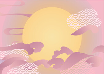 Night sky with clouds and full moon illustration for chinese valentine Qixi festival.
