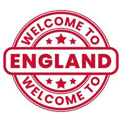 Red Welcome To England Sign, Stamp, Sticker with Stars vector illustration - obrazy, fototapety, plakaty