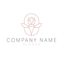 Rose icon logo design. Line art floral logotype. Tulip flower logo. 