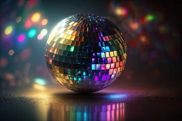 Fototapeta na wymiar disco ball on a background of colorful lights ai generative