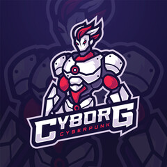 Futuristic cyborg robot mascot character Logo for e-sports tournament or gaming team