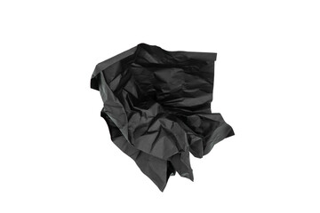 Black crumpled paper isolated on white background