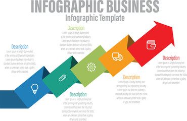 A diagram of a colorful arrow that says info about a company