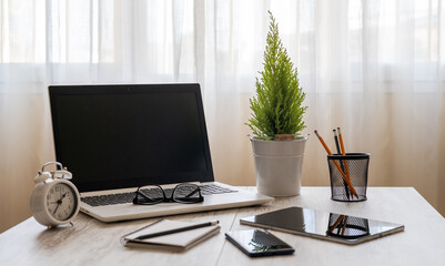 Electronic Devices, Technology On A Desk At Home. Work At Home