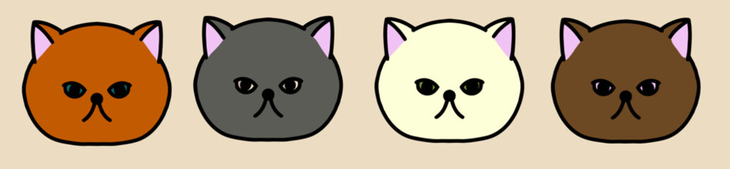 Cute cartoon cat doodle set, funny vector icons. Hand drawn sketch style cat characters faces.