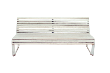 A long empty bench in the corner, isolated on a white background. A place to relax in the public garden