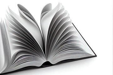 Book opened up against pure white background. Generative Ai