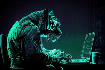 Tiger Computer Hacker Programming Generative AI