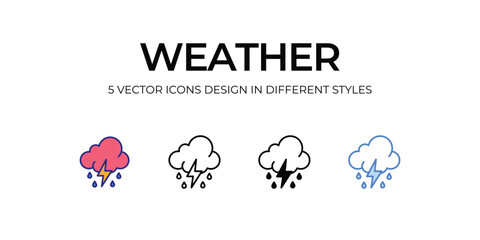 weather Icon Design in Five style with Editable Stroke. Line, Solid, Flat Line, Duo Tone Color, and Color Gradient Line. Suitable for Web Page, Mobile App, UI, UX and GUI design.