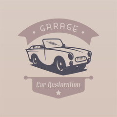 Retro car logo design. Vintage vehicle logo design concept. Retro american muscle car logo. Vintage vehicle collection logo