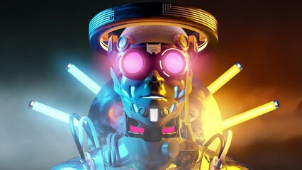 Cyber futuristic portrait of a human mixed with technology. and neon lights.  