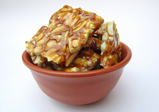 Peanut chikki bar in a bowl 