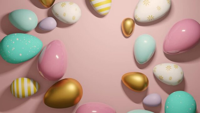 A collection of chocolate easter eggs in pastel shades. 