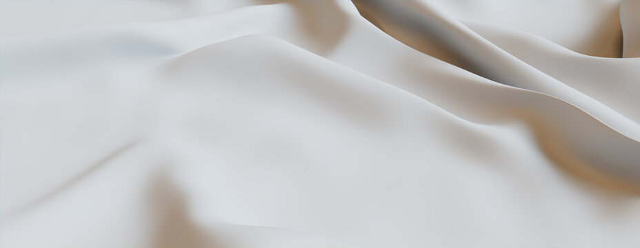 White Cloth with Ripples and Folds. Luxury Surface Banner.