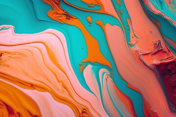 Obraz premium Textured marble background. Abstract design, 4k wallpaper. Turquoise, orange and pink colors Generative AI