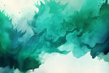 Abstract Watercolor Teal and Green Background generative ai