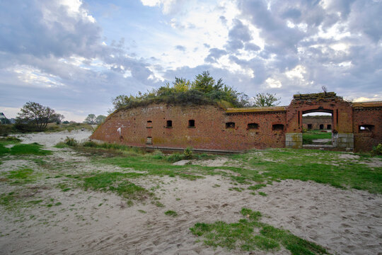 Ruins an old abandoned defensive German fort Baltic Sea coast.