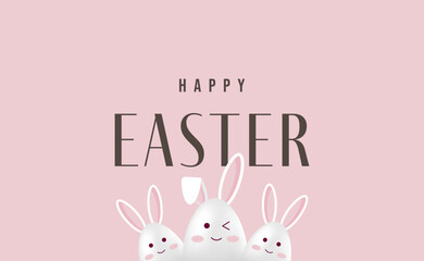 Obraz na płótnie Canvas Happy easter greeting card with cute egg bunny design, 3d vector illustration