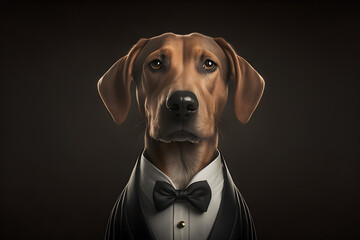 Portrait of a dog dressed in a formal business suit generative ai
