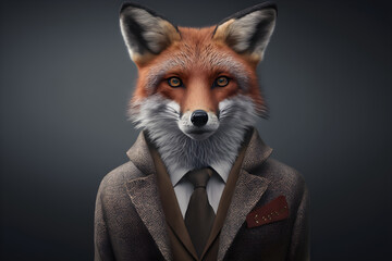Fototapeta premium Portrait of a fox dressed in a formal business suit generative ai