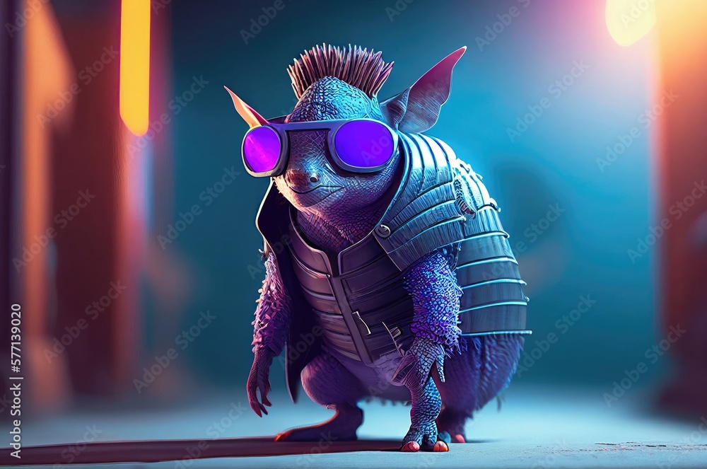 Poster armadillo futuristic cyber hacker generative ai