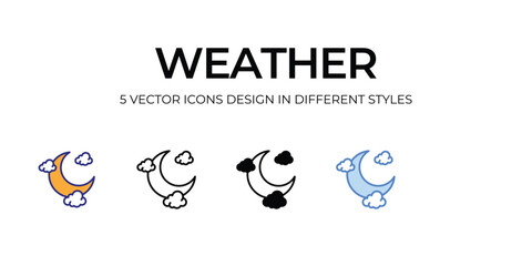 weather Icon Design in Five style with Editable Stroke. Line, Solid, Flat Line, Duo Tone Color, and Color Gradient Line. Suitable for Web Page, Mobile App, UI, UX and GUI design.