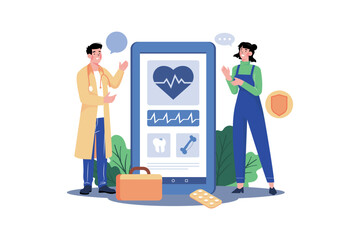 A woman using a medical app to manage health information